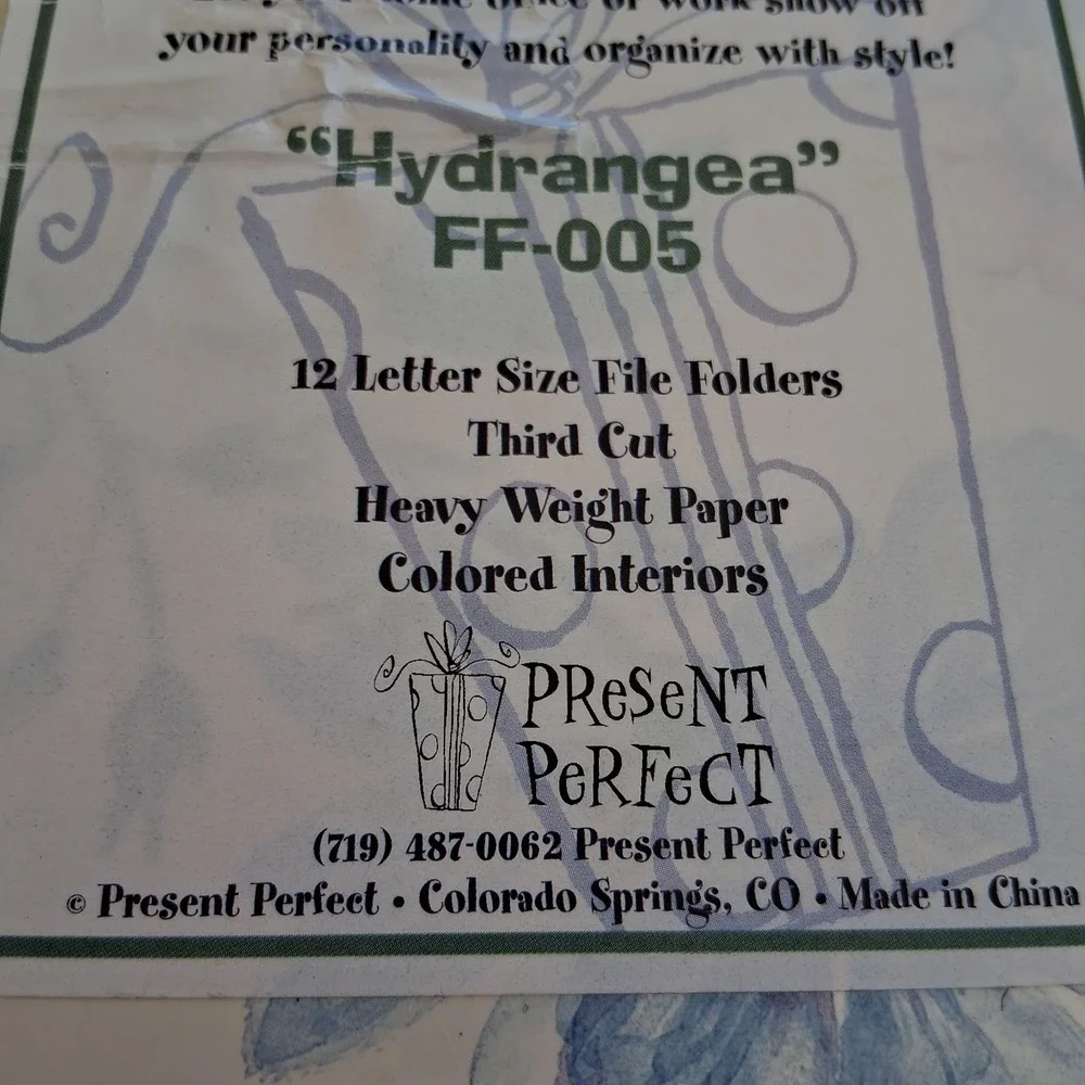 Hydrangea Decorative File Folders 12 Count Letter Size 1/3 Cut Present Perfect